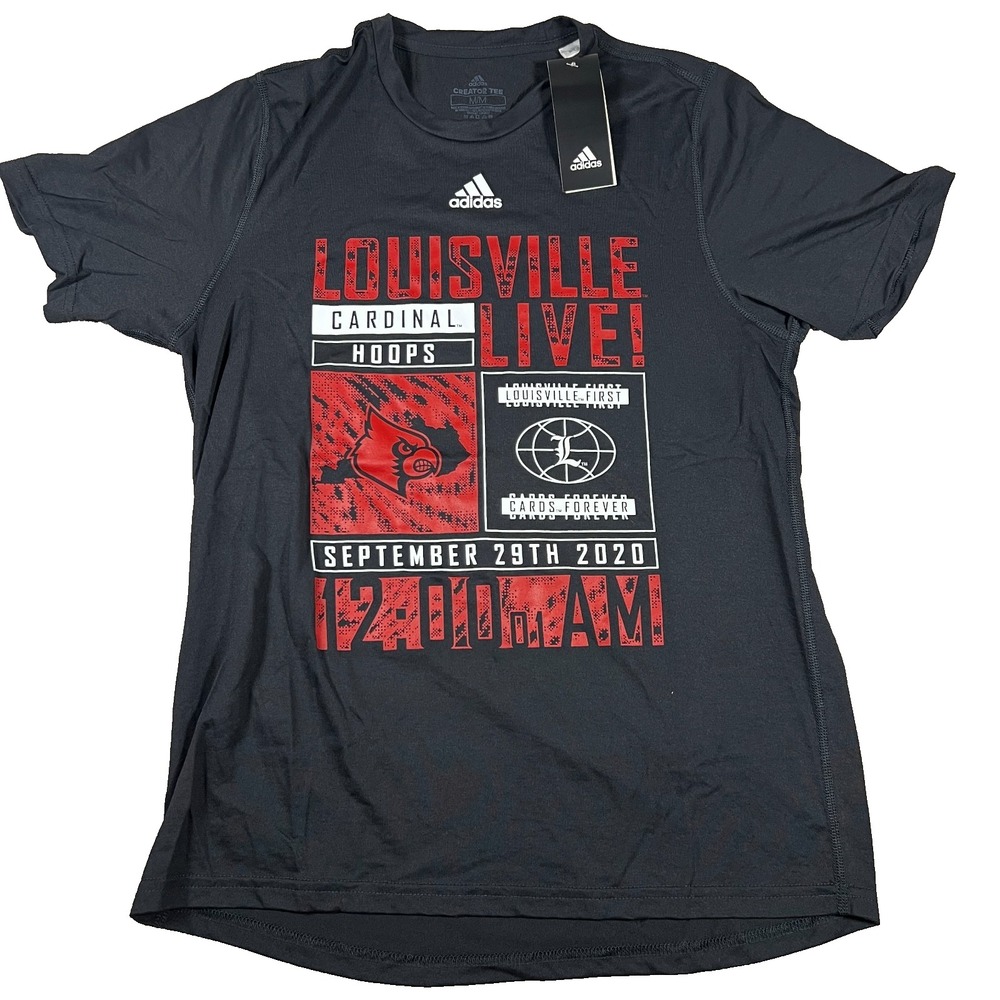 Adidas Mens Medium Black Louisville Cardinals Hoops‎ Basketball Creator T-Shirt